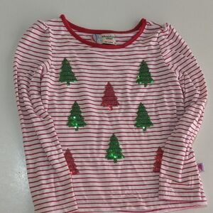 Adventure Wear By Copper Key Red Striped Shirt with Green Sequin Trees